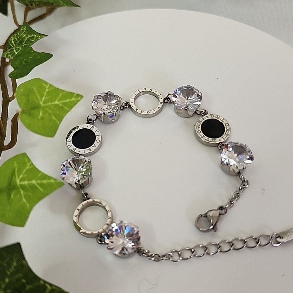 Silver Stainless Steel Fashion Cubic Zirconia Link Bracelet